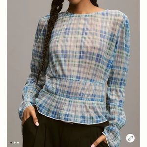 Anthropologie - Porridge Long-Sleeve Sheer Top - Blue - Small